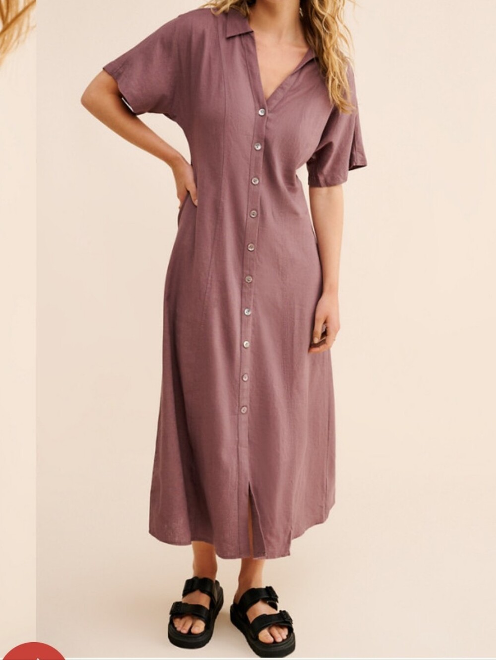 Madewell CARMINE LINEN SHIRT DRESS Mauve Button-Front Midi Dress SIZE 12 USED